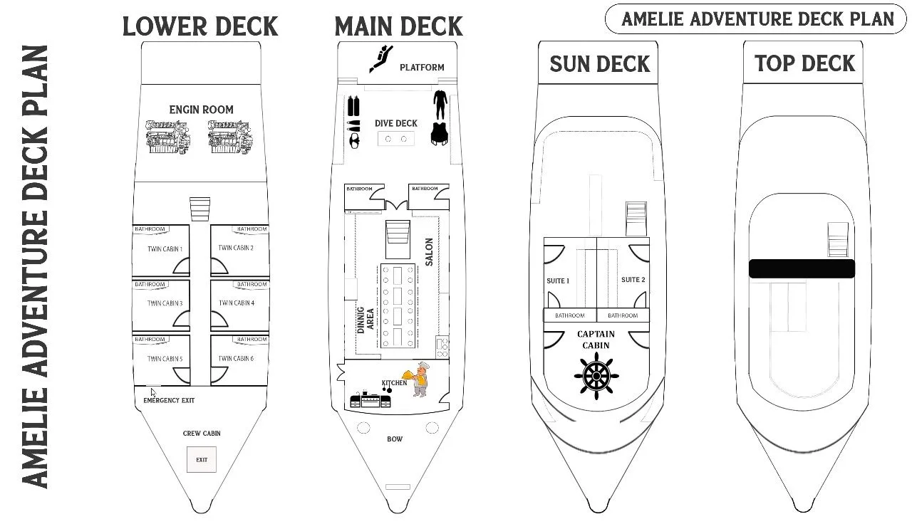 Amelie Adventures deck plan and vessel layout 1